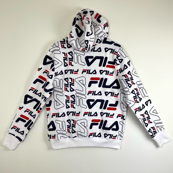 FILA NWT $65 All Over Print Logo White Hoodie Cypress Zip Jacket Large Y2K New - Picture 7 of 11